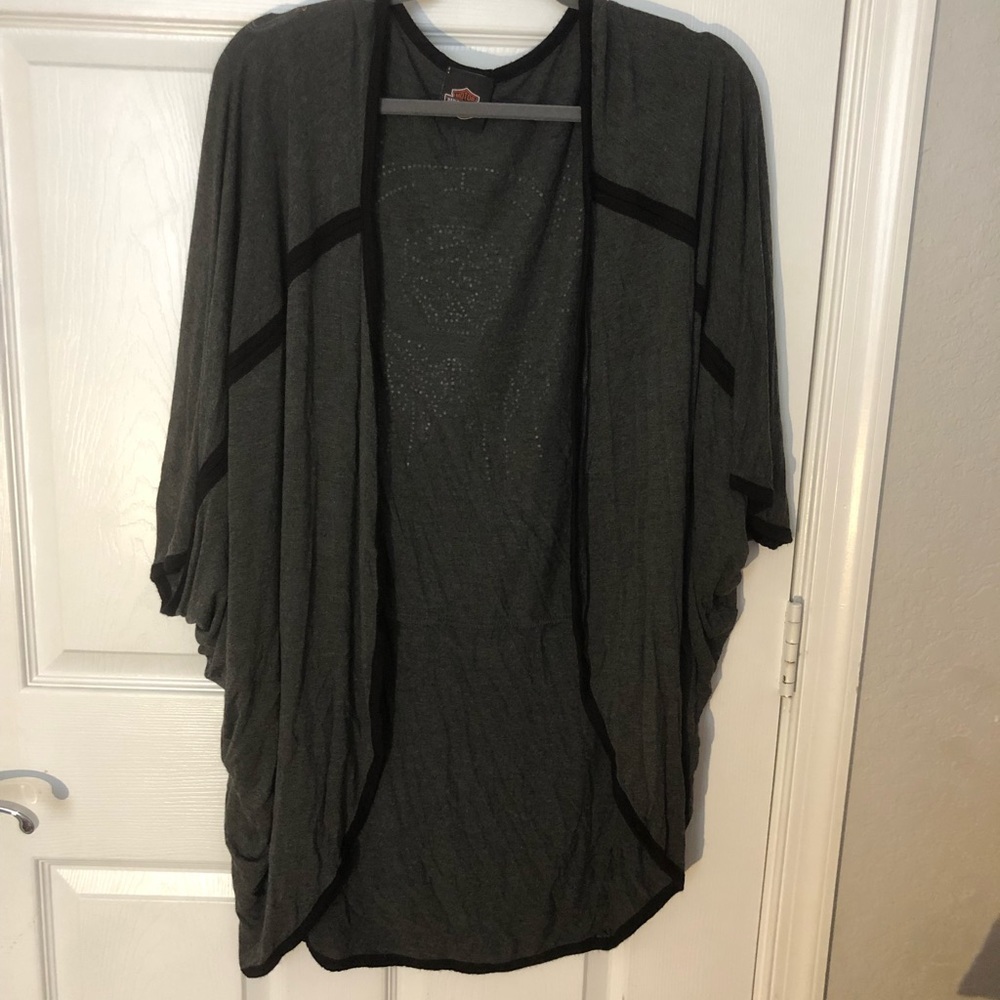 . Harley-Davidson Embellished Far Superior Cardigan Kimono Wings Gray S/M